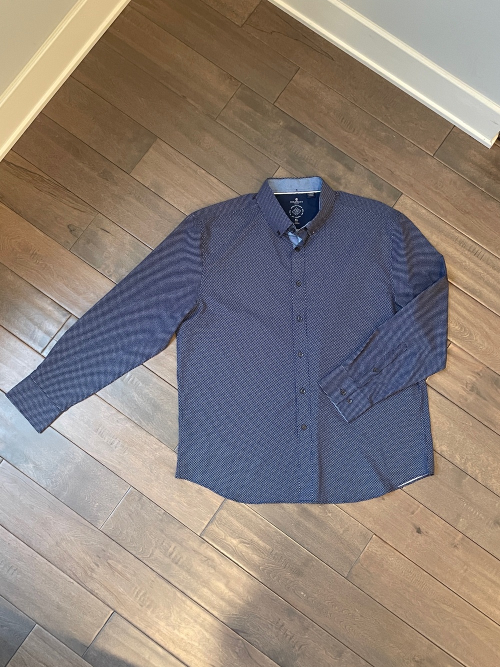 Con.Struct Navy/White Microdot/Polka Dot Slim Fit Performance Shirt - Size XL - Picture 2 of 10